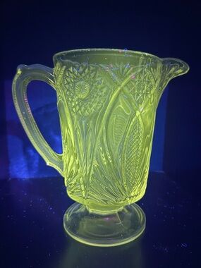 EAPG UV Reactive Pattern Glass McKee & Brothers #132 Isis Pattern Pitcher Jug